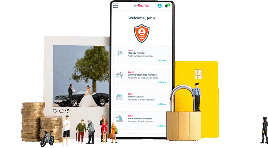 Equifax protect on device with minature people